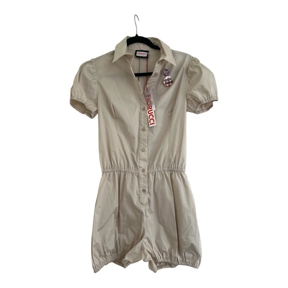 Fiorucci Cream Button-Up Romper Size 42 IT/ 6 US Elastic waist Cotton NWT - Picture 1 of 12